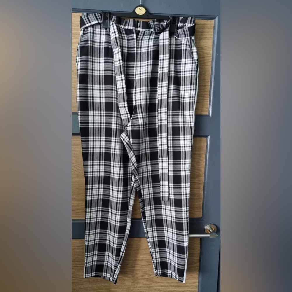 ASOS Black and White Straight Leg Plaid Pants